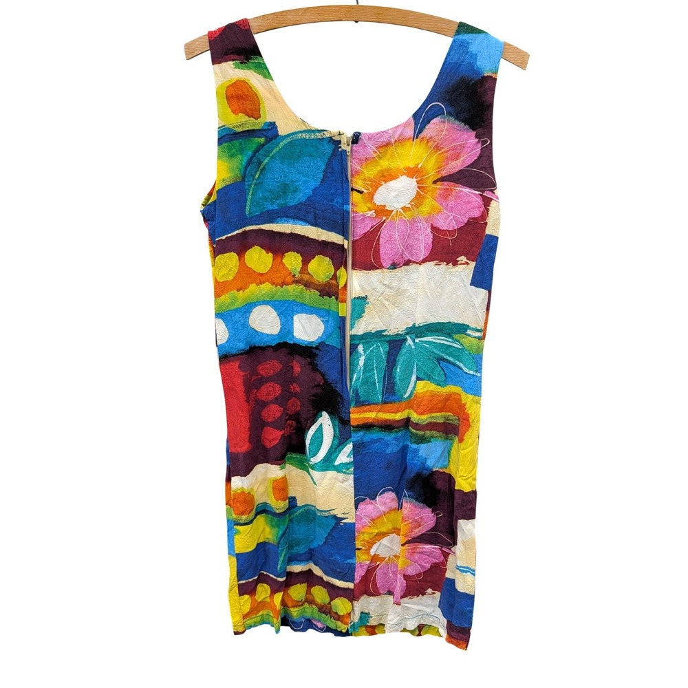 Jams World Womens Multicolor Floral Abstract Crinkle Rayon Shift Dress‎ Size M - Picture 2 of 4